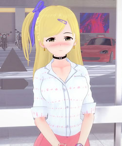 Blond mit lila Schleifen